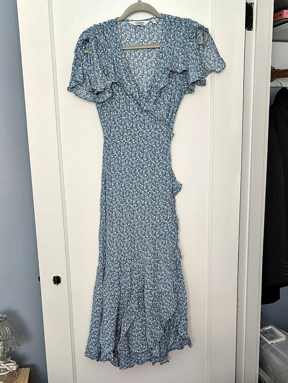 & Other Stories Ruffle Stories Floral Ruffle Maxi Dress in Blue & White Size